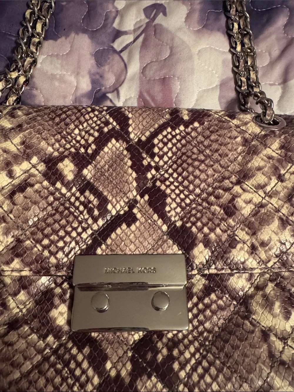Michael Kors Purple Snake-Embossed Shoulder Bag with Coin Pouch